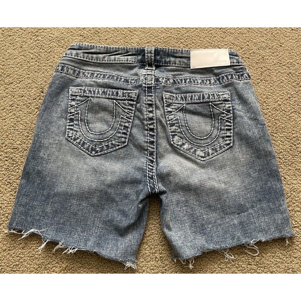 True Religion Halle Shorts Womens 28 Blue Denim Cutoff Y2K Booty Shorts